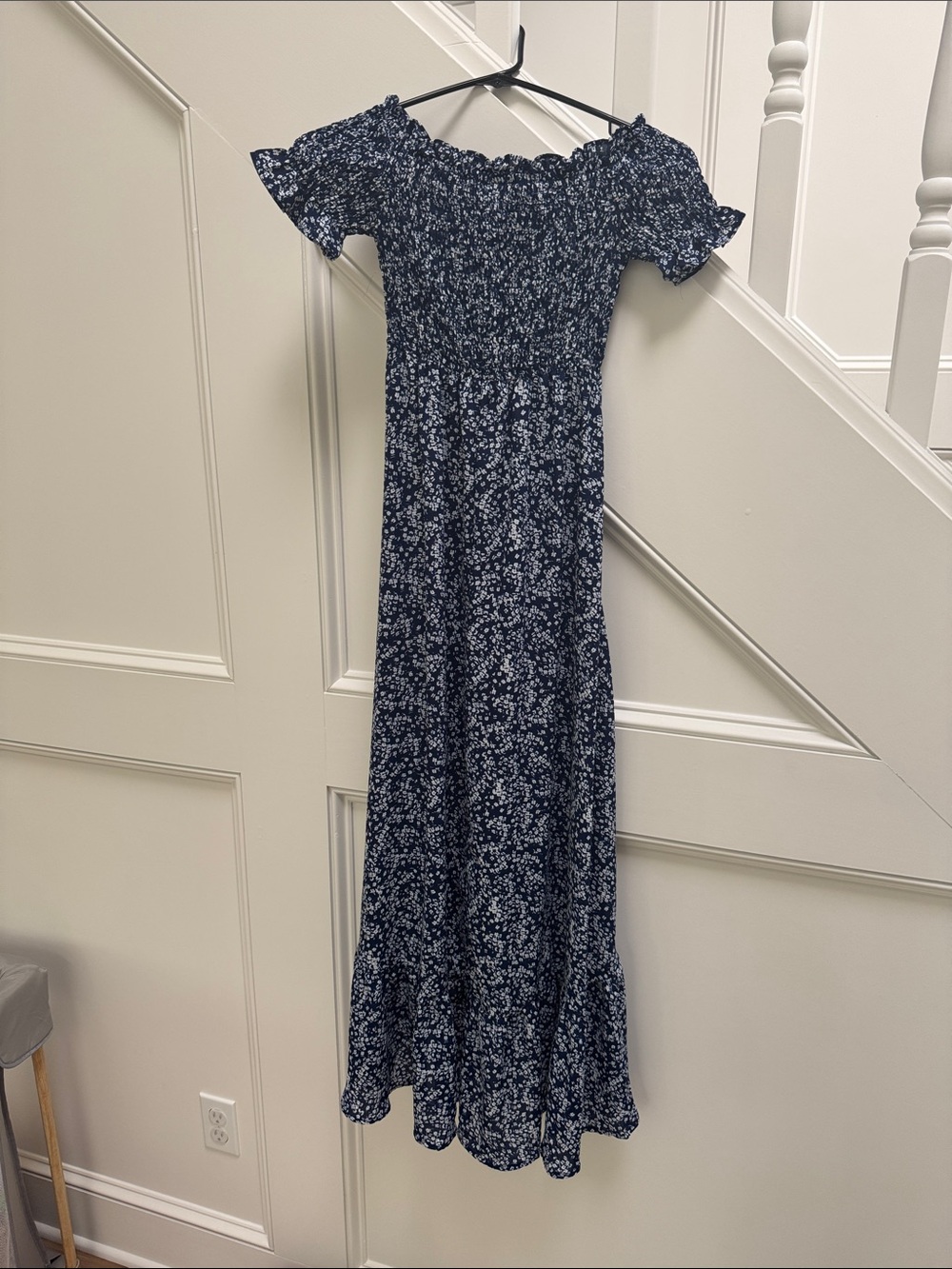 Luus Floral Maxi Dress in Blue & White Size XS Like New off the shoulder